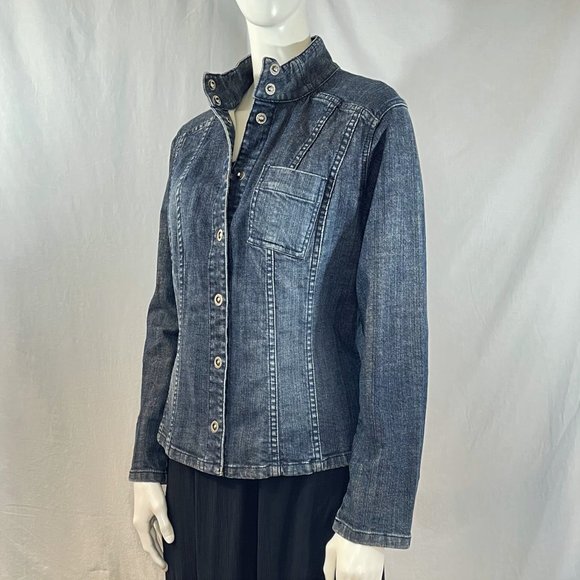 Denim Jacket With Stand-Up Collar | Chico's Platinum - Picture 1 of 7